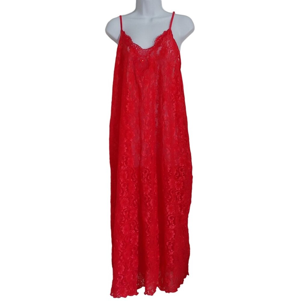 Serenada Red Sheer Lacy Sweetheart Floral Long Nightgown 5X